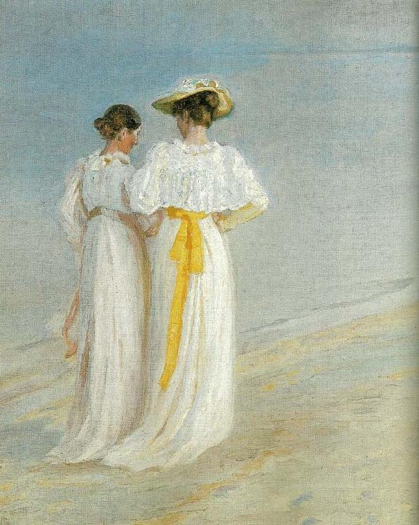 Michael Ancher sommeraften pa skagen sonderstrand, anna ancher og marie kroyer Sweden oil painting art